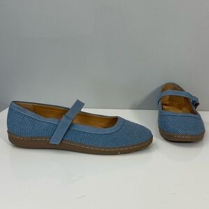 Earth Lorali Mary Jane Flats Leather Canvas Blue Size 9W